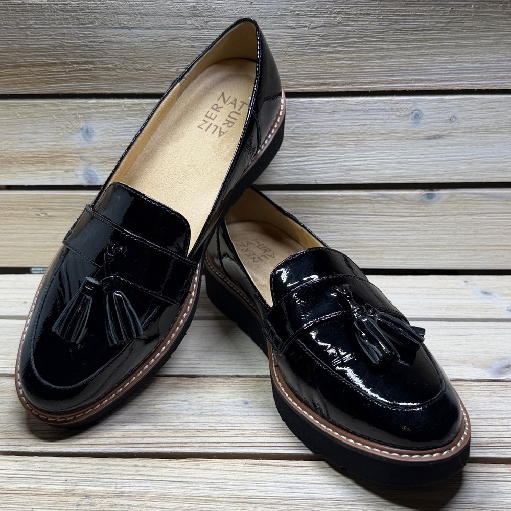 Naturalizer AUGUST Black Patent Leather Tassel Slip On Loafers Shoes Size 9.5W